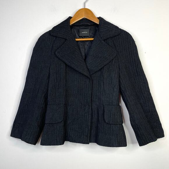 Akris Chenille Velvet Textured Classic Black Short Blazer Jacket Snap Womens 8 - Picture 1 of 17